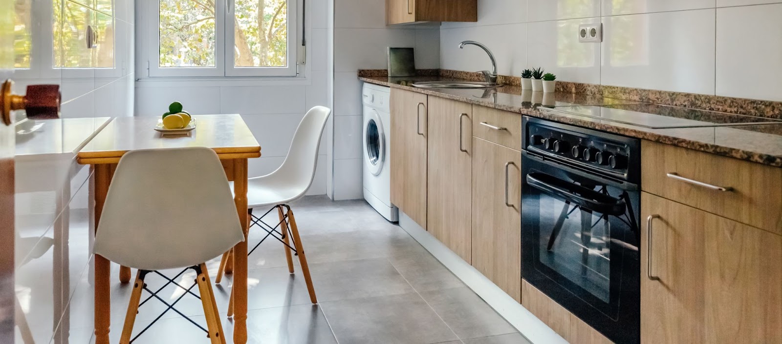 fancy kitchen with wooden cabinets
